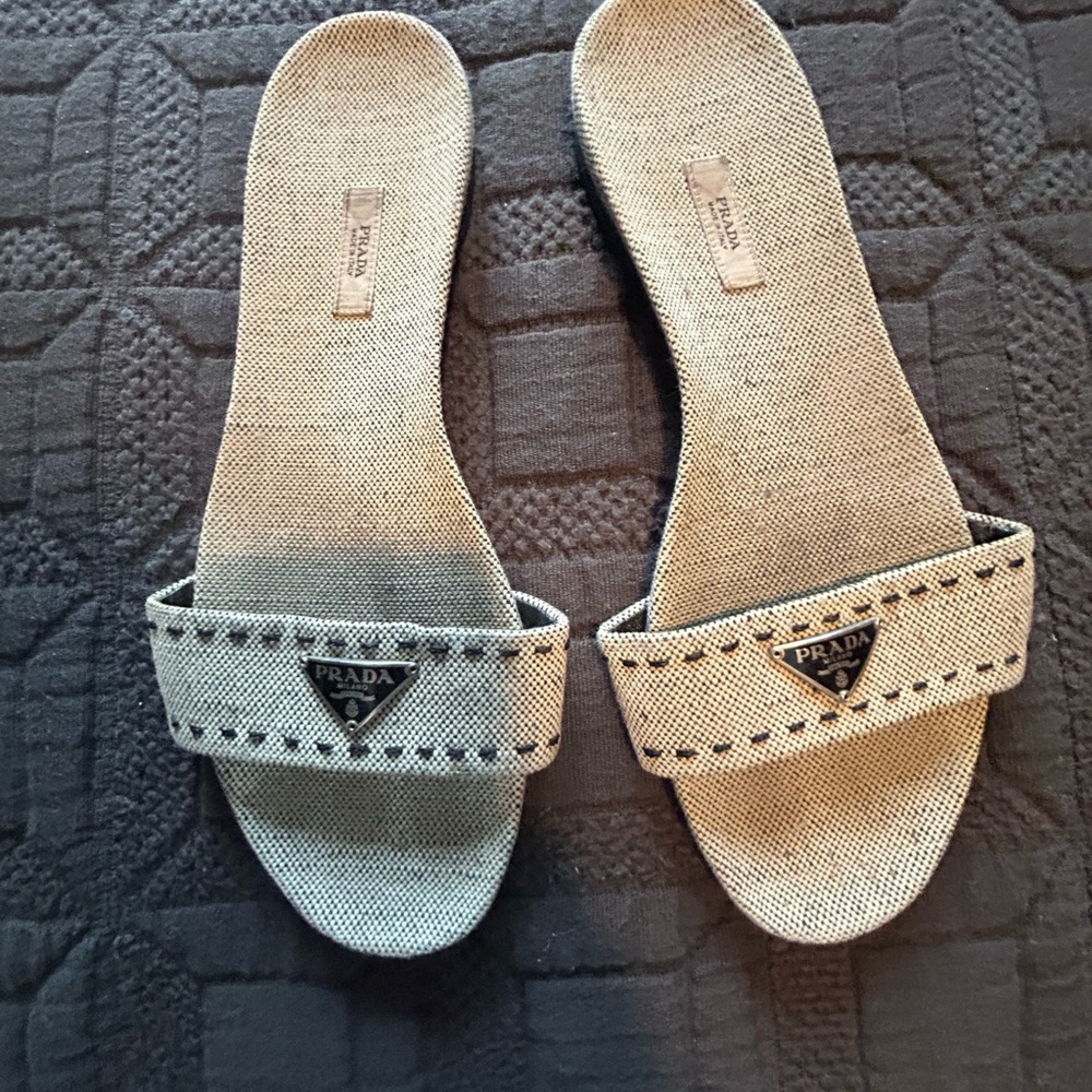 Authentic Prada Canvas Slides with Logo Plaque - Picture 3 of 10